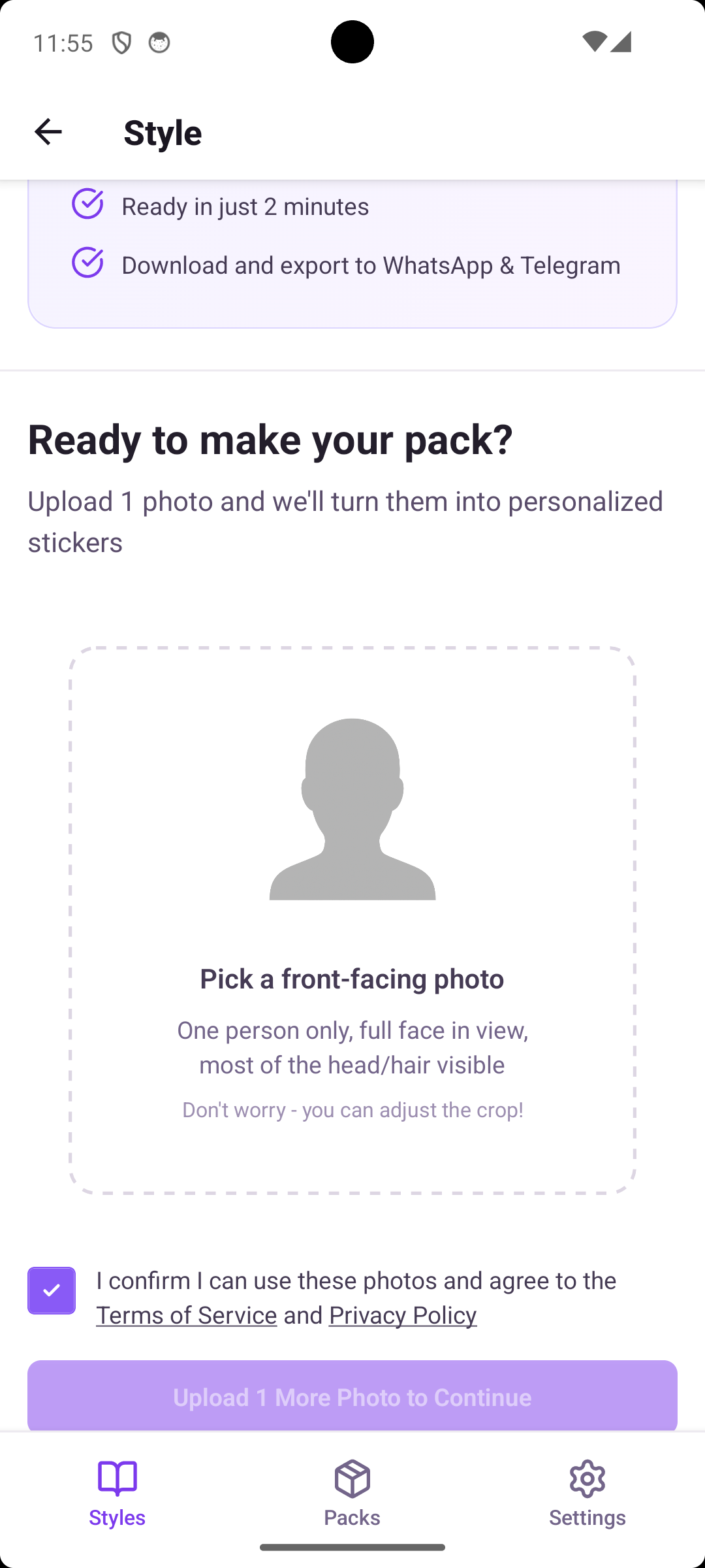 Upload screen with clear photo guidance