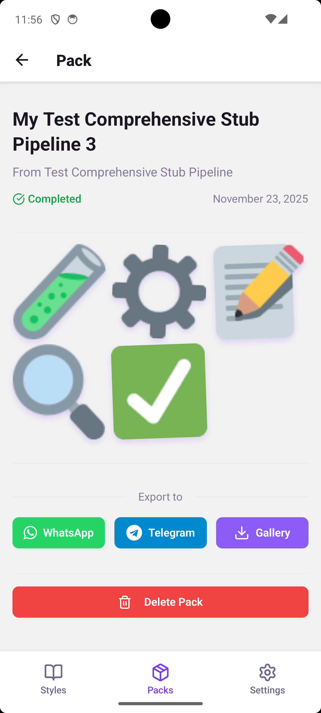 Completed sticker pack in grid layout